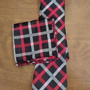Men"s BrandQ  Black, Red and White plaid with matching Pocket Square